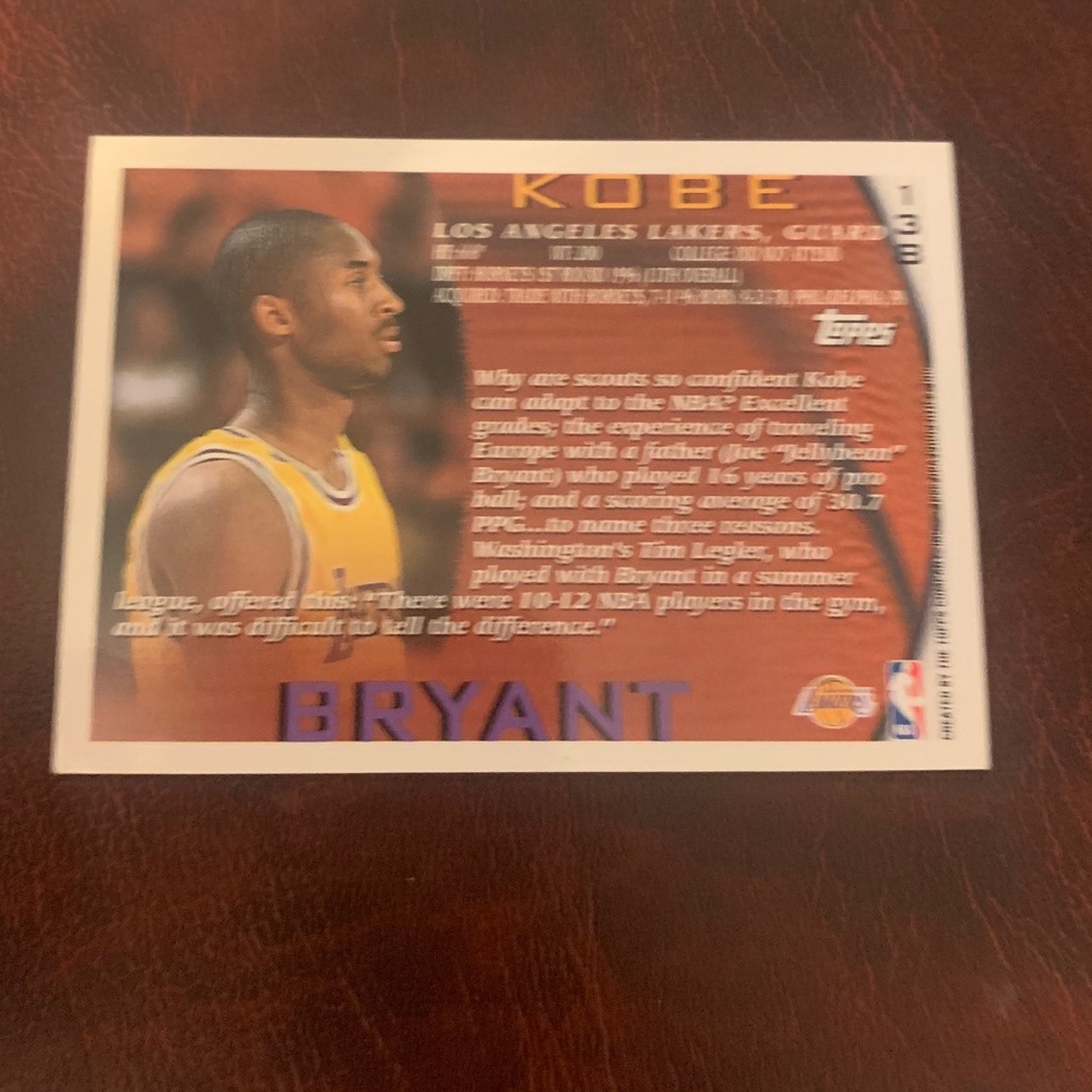 96 Topps Kobe Bryant rookie card